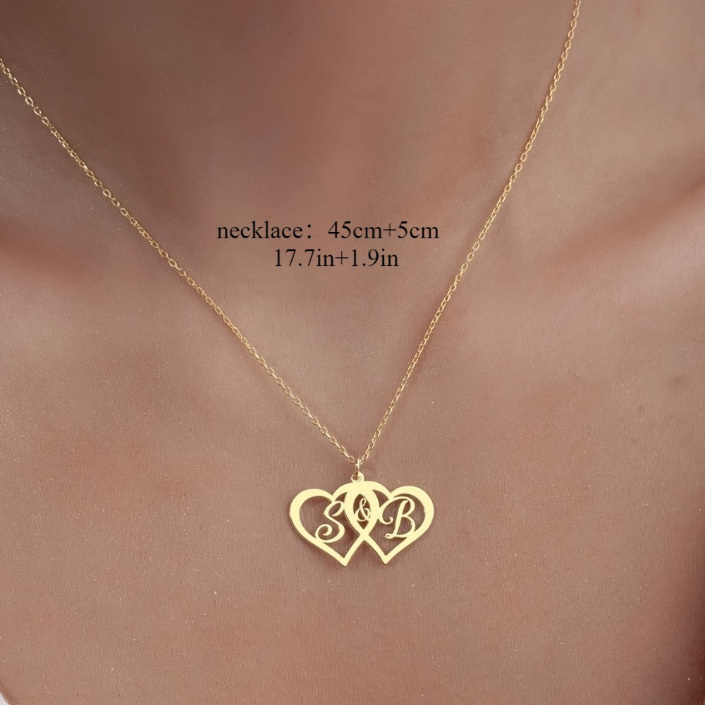 Custom Double Heart Letter Pendant Necklace — Romantic Gift